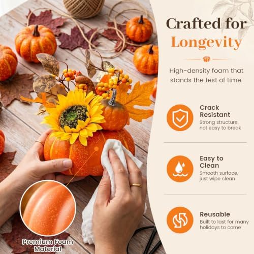 DomeStar Pumpkin Decor, Fall Centerpieces for Tables, Artificial Pumpkins