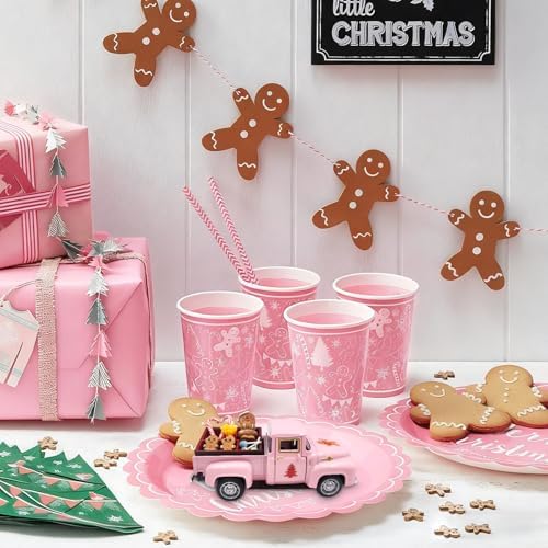 Pink Gingerbread Christmas Decor Metal Truck with Mini Candy Cookie Box