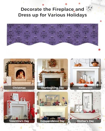 Halloween Mantel Scarf for Fireplace, Haunted House Ghost Purple Halloween Fireplace Cover Decorations Indoor Trick or Treat Mantel Top Scarf Runner for Seasonal Fall Holiday Party, 17 x 90 Inch