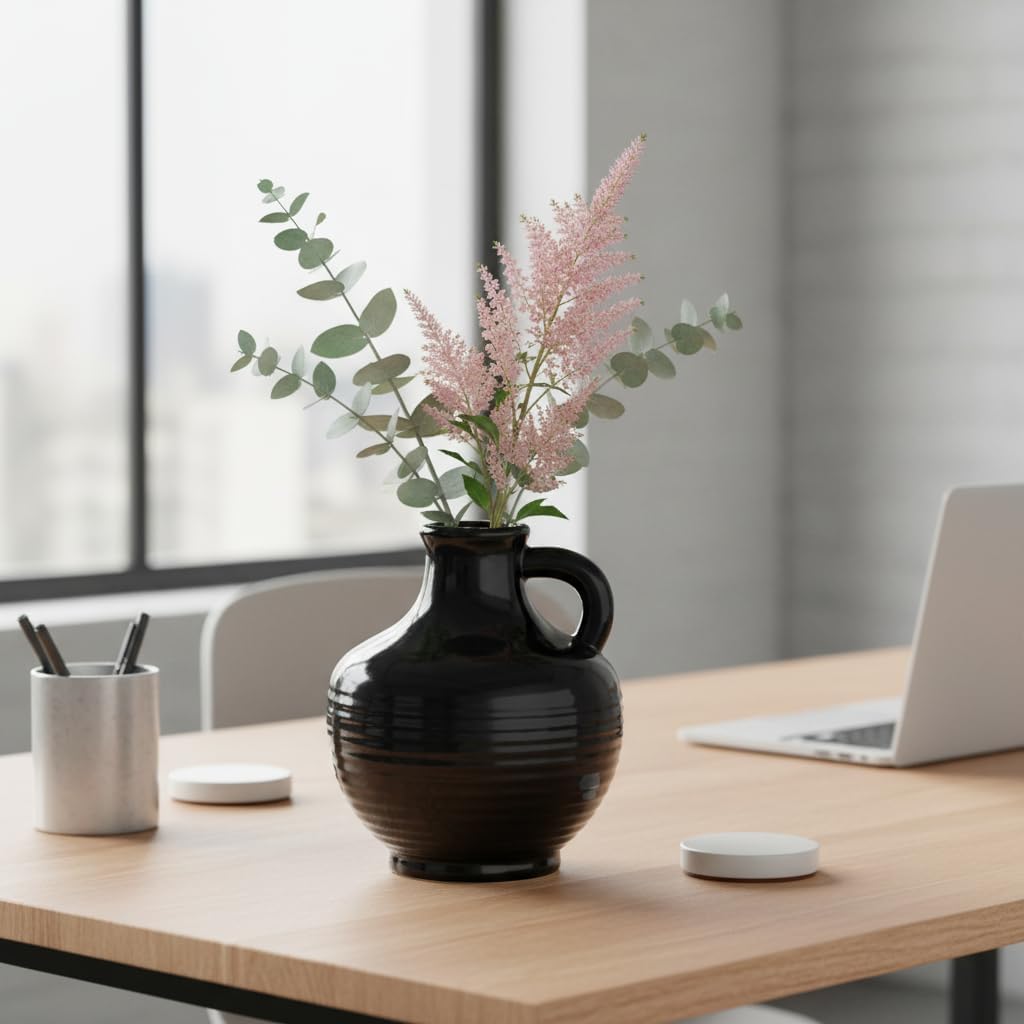 Black Ceramic Vases Home Décor- Small Modern Decorative Vase / 6 Inch / Black - 6