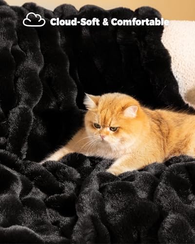 Ultra Soft Cozy Faux Fur Throw Blanket, Fuzzy Plush Thick Bubble Blanket, Oversize Luxury Fluffy Blanket for Couch
