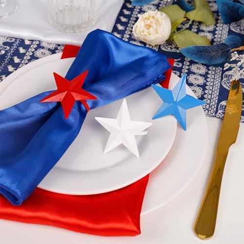 Patriotic Star Napkin Rings Set of 12, 4th of July Colorful Star Napkin Ring Holder or Independence Day, Presidential Election Day, Memorial Parties Table Celebration