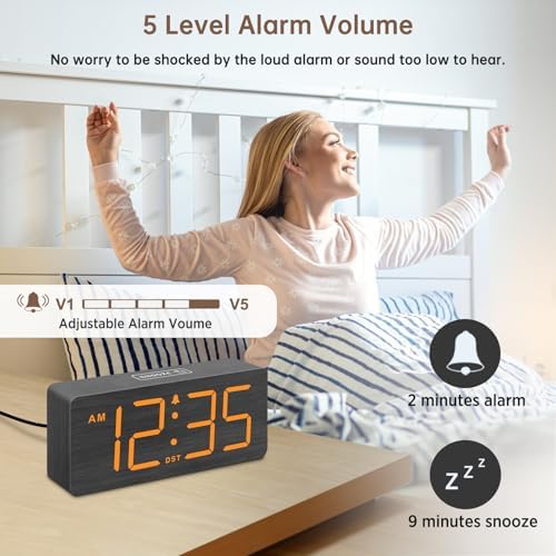 DreamSky Wooden Digital Alarm Clock for Bedroom with Large Numbers