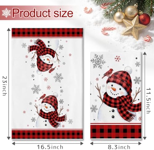Hexagram Christmas Kitchen Towels, Red Plaid Christmas Hand Towels Set of 4