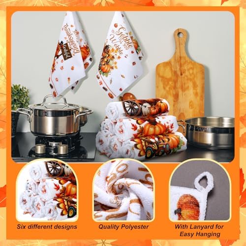 Ganeen 6 Pcs Thanksgiving Turkey Kitchen Towels, Vintage Fall Hand Towels