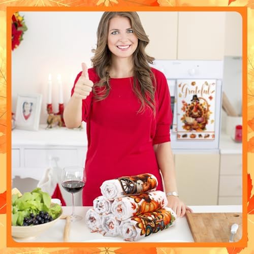 Ganeen 6 Pcs Thanksgiving Turkey Kitchen Towels, Vintage Fall Hand Towels