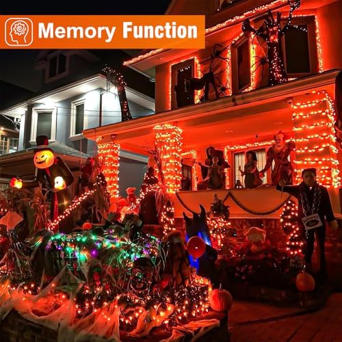 2 Pack Halloween Lights Outdoor, Total 200FT 600 LED Orange String Lights