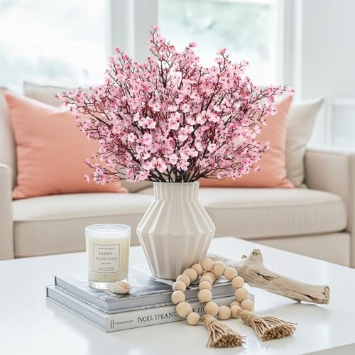 Babys Breath Artificial Flowers, 8 Bundles Cherry Blossom Pink Real Touch Fake Silk Flowers Bulk for Vase Home Office Wedding Spring Indoor Outdoor Centerpiece Table Mother's Day Decorations