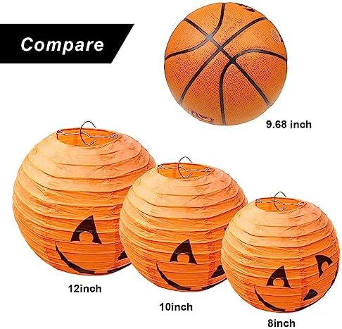 Halloween Pumpkin Paper Lanterns Set for Halloween Party Garden Decoration, Multi-Sized, Pack of 12