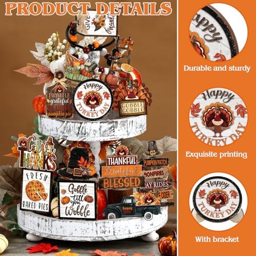 BBTO 18 Set Fall Tiered Tray Decor Rustic Farmhouse 3D Layered Wooden Signs