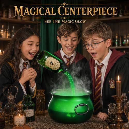 Large Translucent Witches Cauldron with Magic Floating Potion Bottles