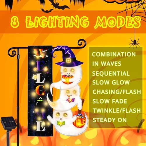 Halloween Lighted Garden Flag, Ghost Yard Decor, 28x40 In
