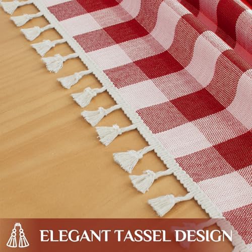 Softalker Gingham Square Tablecloth with Tassel, Red, 55" x 55"
