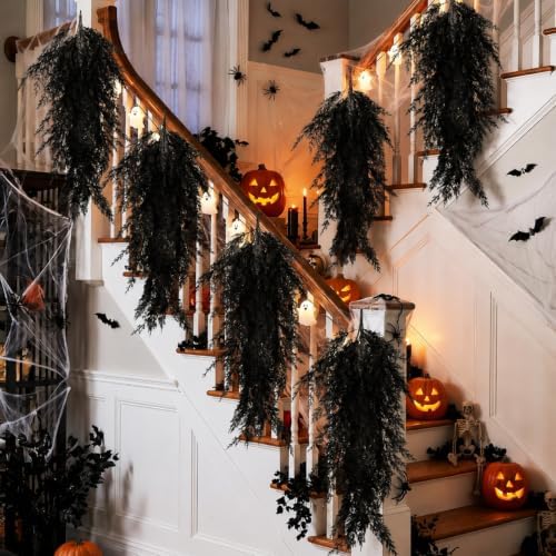 Suncalla 4 Pack Black Teardrop Swags, 32 Inch Cedar Halloween Gothic Deocr