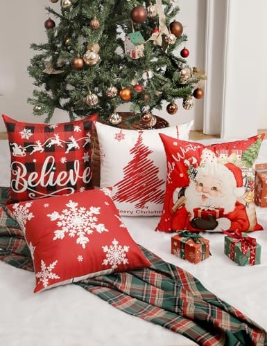 TOYPOPOR Christmas Pillow Covers 18x18 4Pcs Double‑Sided Winter Home Decor