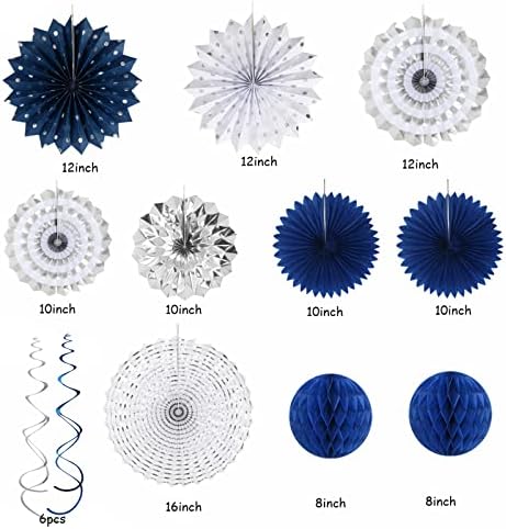 Navy-Blue White-Silver Graduation Party-Decorations - 33pcs Kits Banner, Streamers Tassel Garland,Tissue Pom Poms Honeycomb, Paper Lantern Fans,Wedding Birthday Baby Shower Backdrop Decor Hugtmr