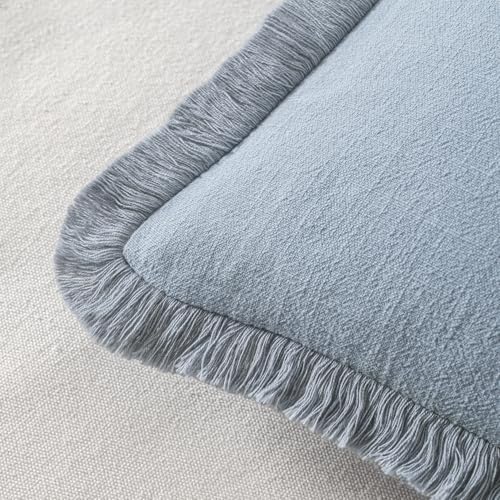 MIULEE Linen Fringe Decorative Euro Throw Pillow Covers Light Blue 24x24
