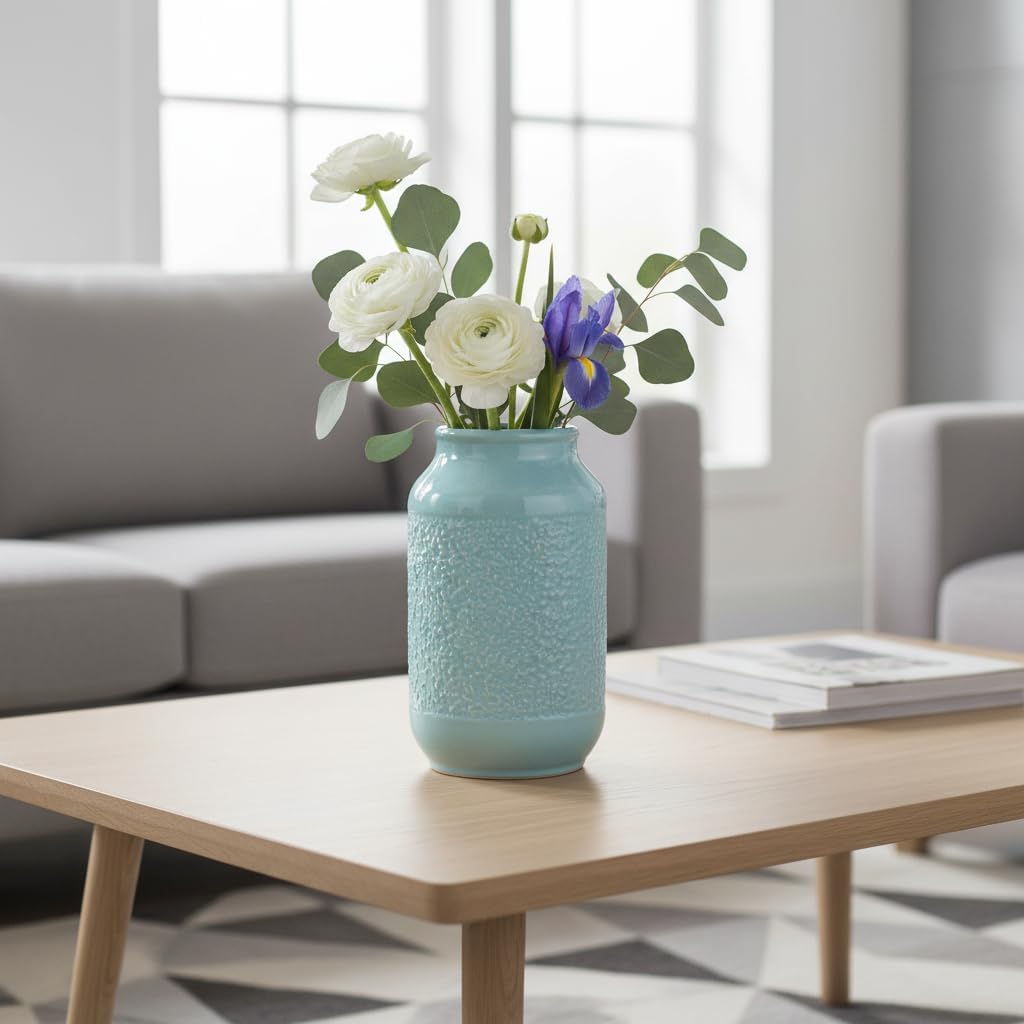 Blue Ceramic Vase / Light Blue / 9 Inch