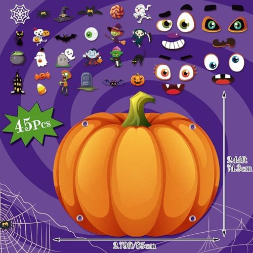 WovWeave 2.79ft DIY Felt Halloween Pumpkin Decor with 44 Pcs Ornaments