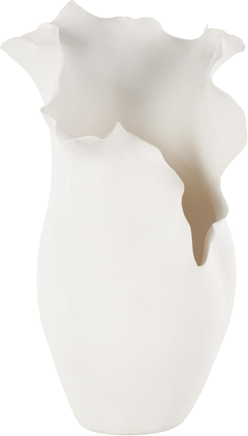 Ceramic Abstract Decorative Vase Floral Inspired Centerpiece Vase / White / 9 x 9 x 15