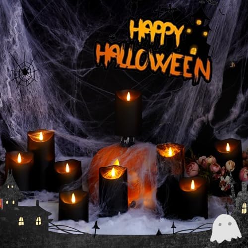Nimiko Flameless Candles with Remote, Battery Operated Flickering Flameless Candles, LED Candles with Timer 2/4/6/8H, with Realistic LED Candles Set of 9 (D3 x H 3" 4" 5" 6" 7") (Black)