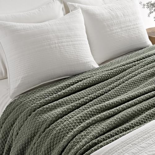 EVERGRACEHOME Chunky Chenille Knit Throw Blanket, 108x92, Dried Thyme Green