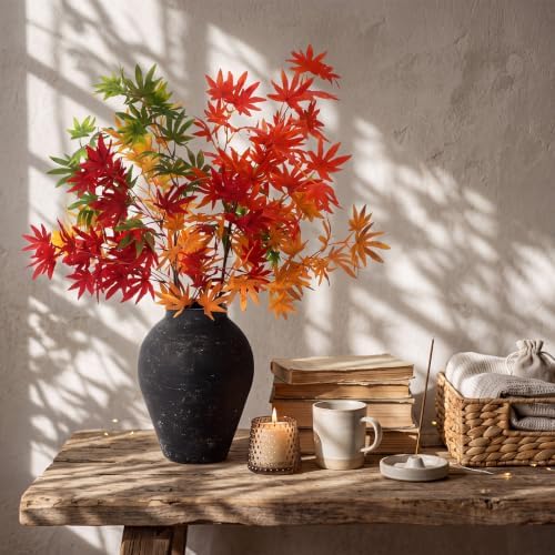 Suncalla 5 Pcs 31" Fall Artificial Japanese Maple Stem, Green Orange