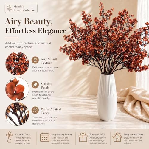 Mandy's 15 Bundles Artificial Burnt Orange Baby’s Breath Flowers