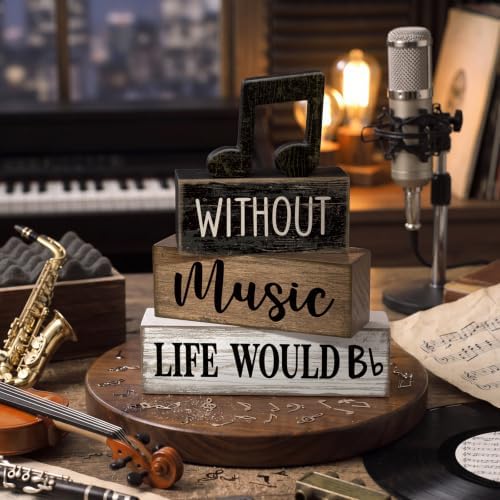 Moucuny 4 Pcs Music Notes Decor Wooden Block Signs Musicical Party Decor
