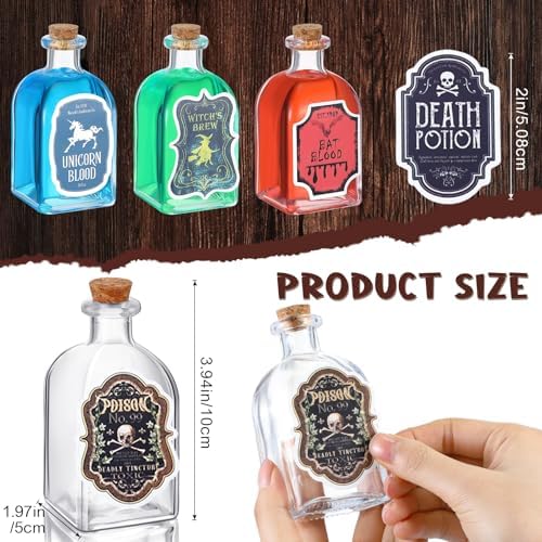 Baderke 12 Pcs Halloween Glass Potion Bottles with Stickers, Square