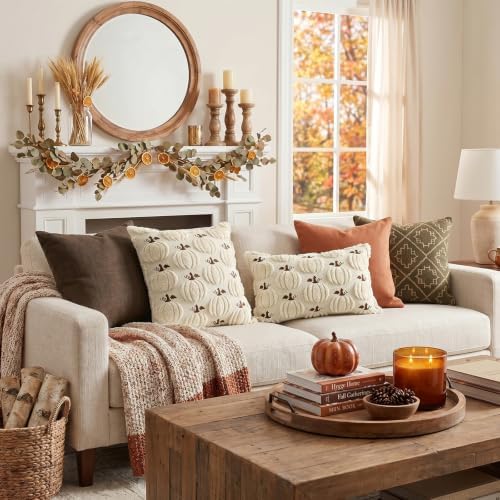 Artscope Fall Pumpkin Throw Pillow Covers 12x20 Set of 2, Autumn Soft Plush Faux Fur Decoration Cushion Covers for Thanksgiving Holiday Couch Sofa Bedroom Home Decor-Beige