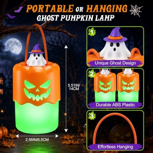 2 Pack Halloween Pumpkin Lanterns, Light Up Jack O Lantern Halloween Decor