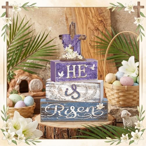 Britimes Tiered Tray Decor Set, 4 Pack, Wooden Table Sign, Easter Christian