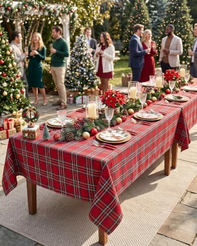 Christmas Tablecloth Rectangular, Tartan Plaid, 52x70 Inch