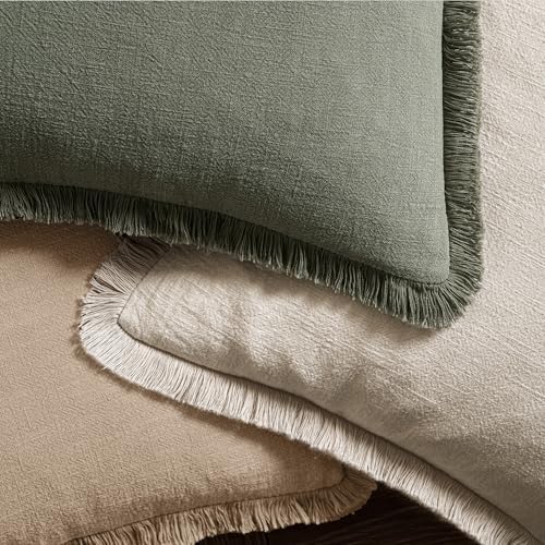 MIULEE Boho Linen Fringe Decorative Euro Throw Pillow Covers Camel 26x26