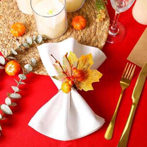 Maple Leaf Napkin Rings Set of 12, Thanksgiving Fall Pumpkin Napkin Holder Rustic Napkin Rings for Thanksgiving Party Banquet Kitchen Table Celebration