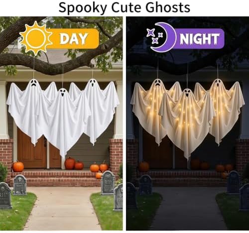 Halloween Decor Outdoor 3PCS Hanging Ghost, Light Up LED Ghost for Yard