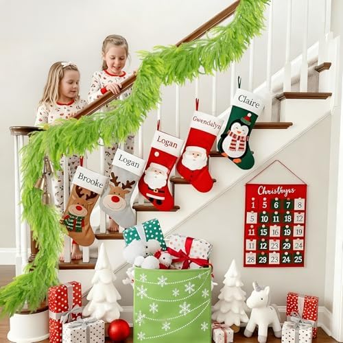 N&T NIETING 9FT Christmas Garland Norfolk Pine Garland Real Touch Artificial Christmas Lime Green Xmas Garland for Mantle,Table Holiday Fireplace Staircase Indoor Outdoor Christmas Decorations