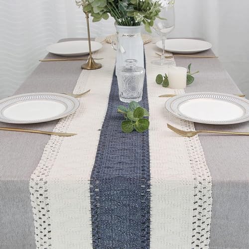 Boho Table Runner for Home Decor 12x72 Blue Fall Rustic Decorations