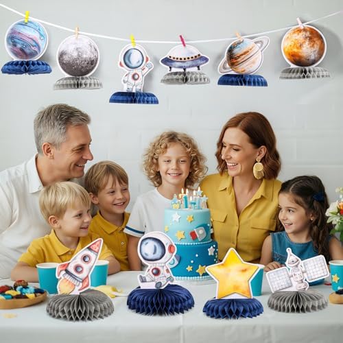 12 PCS Space Theme Party Decorations Outer Space Honeycomb Centerpieces