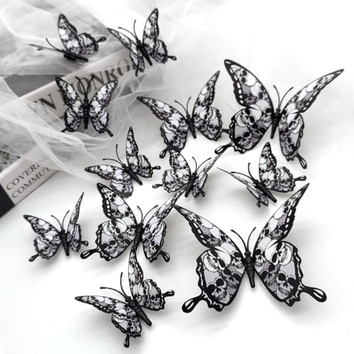 Halloween Wall Sticker Butterfly Wall Decals Skull Design Halloween Decor Indoor Supply Halloween Skull Wall Decals for Home Bedroom Bathroom Living Room Office Halloween Wall Stickers Decoration