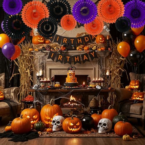 BEISHIDA Honeycomb Round Paper Fans Black Orange Purple Hanging Party Decor