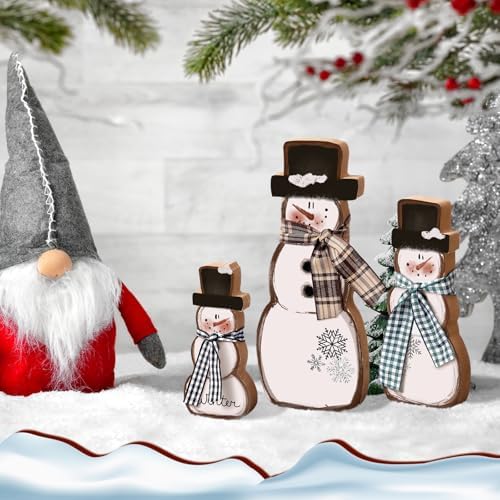 Suzile 3 Pcs Winter Snowman Table Decorations, Brown