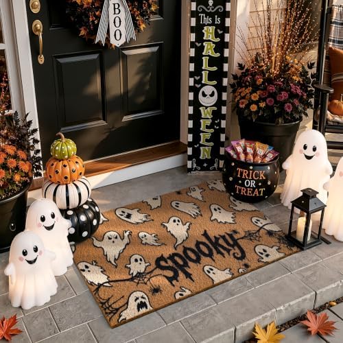 Kelarea Halloween Door Mat Spooky Ghost, 17" x 29" Non-Slip Outdoor/Indoor