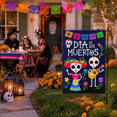 Dia De Los Muertos Decorations - Mexican Sugar Skull Garden Flag