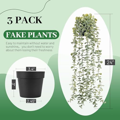 Der Rose 3Pcs Cozy Fake Eucalyptus Hanging Plants for Bathroom Wall Decor