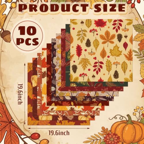 Tatuo 10 Pcs Fall Cotton Fabrics 19.7" Pumpkin Maple Thanksgiving