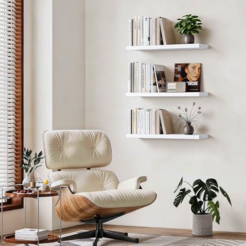 BAYKA White Floating Shelves 22.5in, Set of 3, Wall Mounted for Wall Decor