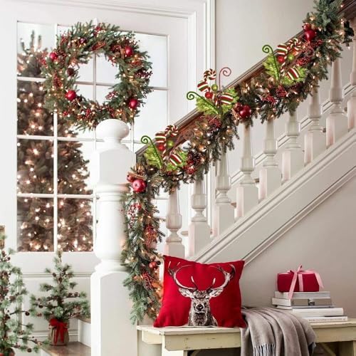 3 Pack Artificial Christmas Floral Picks Lime Green Red Berry Stems Xmas Tree Branches with Glitter Ball for Party Flower Arrangement Centerpieces (Green)