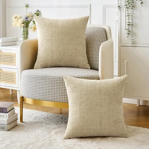 MIULEE Soft Chenille Throw Pillow Covers Beige 16x16 Inch Pack of 2